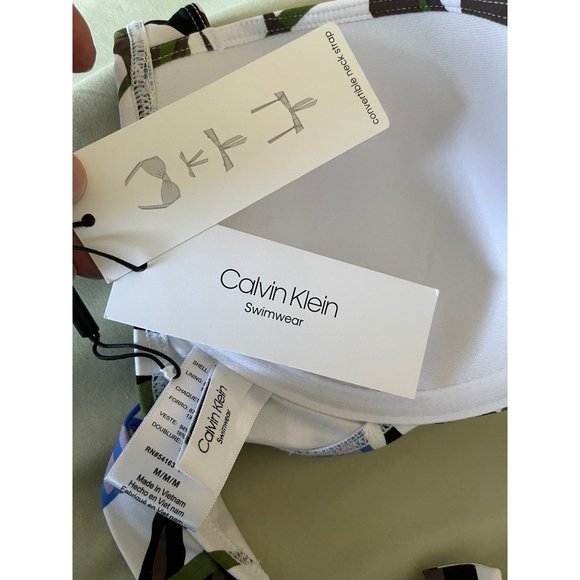 Calvin Klein Multi-Color Tropical Print Adjust Criss Cross Tie Back Bikini Top - Picture 10 of 11